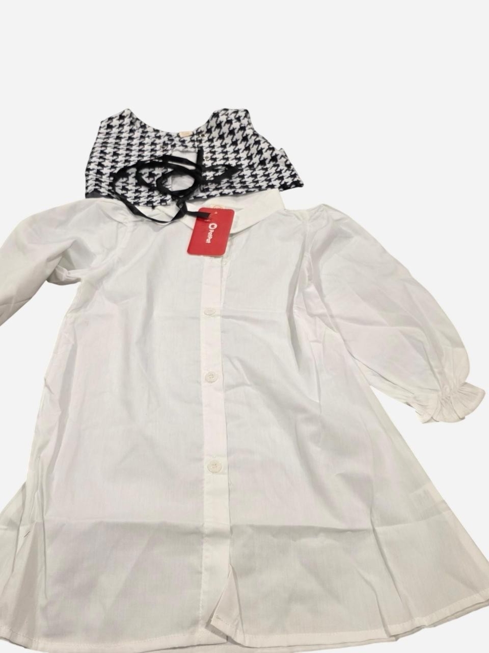 PatPat White Dress with Black Houndstooth Collar